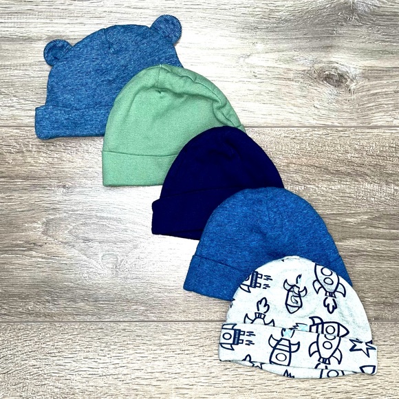 Gerber Infant Hats Organic Cotton 0-6 Months | NB Rocket Ship Hat Baby Bear Hat - Picture 12 of 13